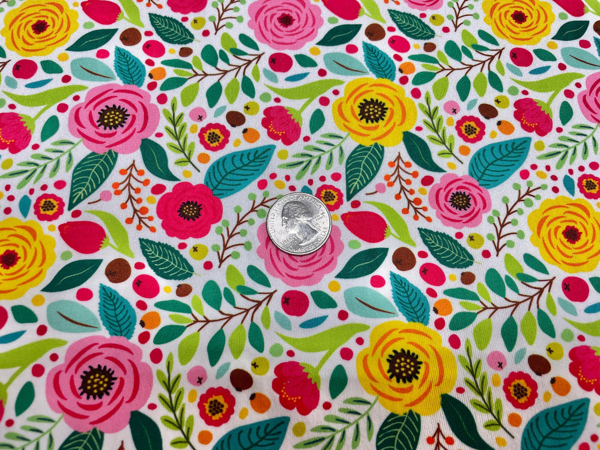 Retro Floral DBP Print #463 Double Brushed Polyester Spandex Apparel Stretch Fabric 180 GSM 58"-60" Wide By The Yard