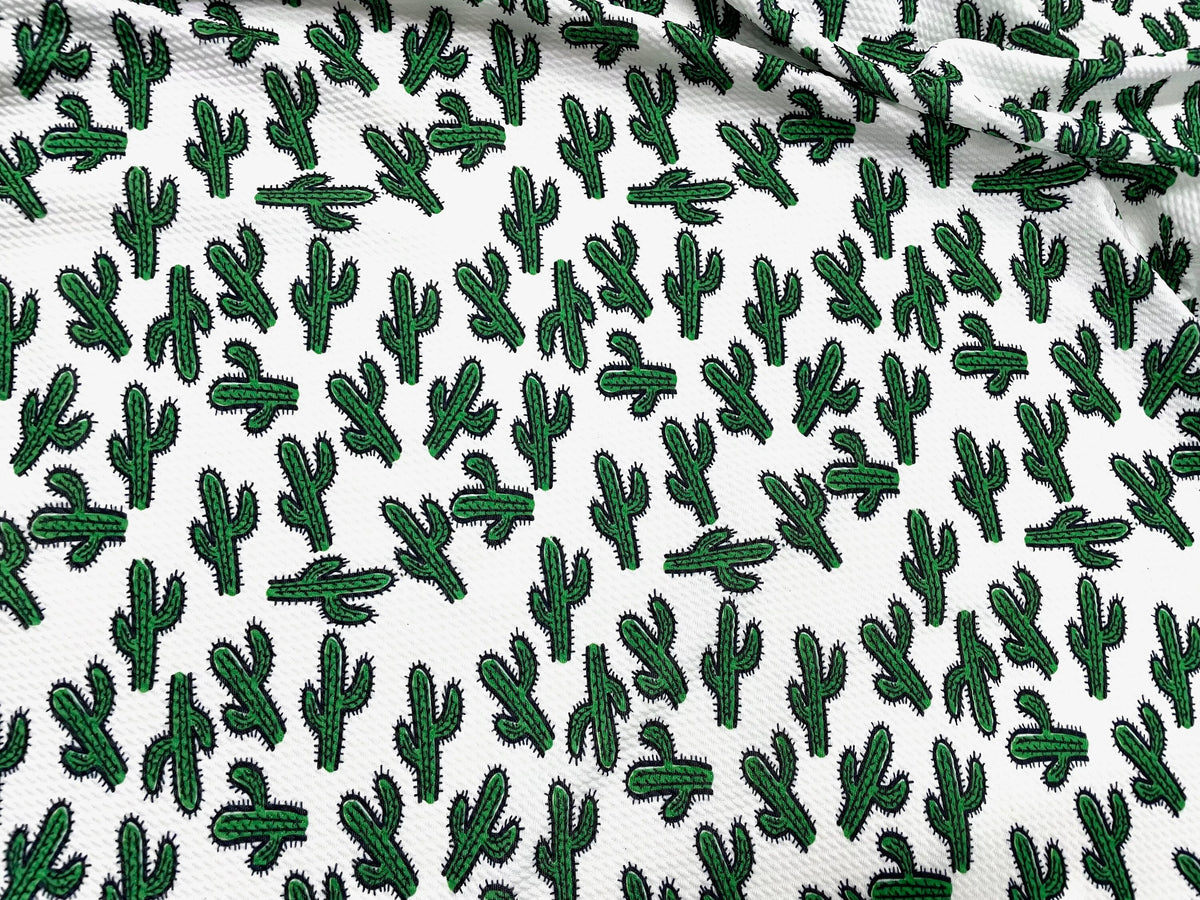 Cactus Cacti Bullet Print #502 Ribbed Scuba Techno Double Knit 2-Way Stretch Poly Spandex Apparel Craft Fabric 58"-60" Wide BTY