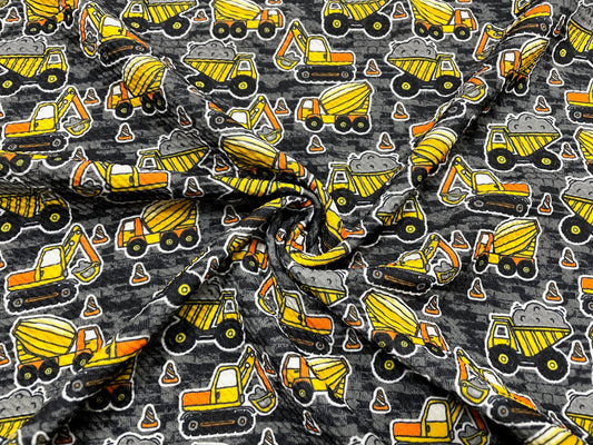 Construction Trucks Bullet Print #504 Ribbed Scuba Techno Double Knit 2-Way Stretch Poly Spandex Apparel Craft Fabric 58"-60" Wide BTY