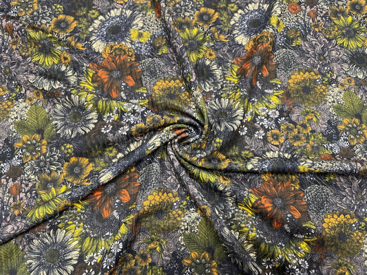 Floral DBP 4x2 Rib Knit Print #66 Double Brushed Polyester Spandex Stretch 190GSM Apparel Fabric 58"-60" Wide By The Yard