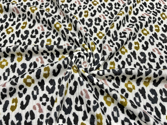 Glitter Leopard Animal DBP 4x2 Rib Knit Print #71 Double Brushed Polyester Spandex Stretch 190GSM Apparel Fabric 58"-60" Wide By The Yard