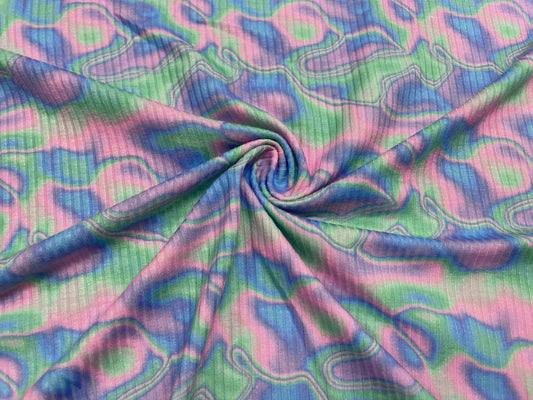 Neon Marble DBP 4x2 Rib Knit Print #73 Double Brushed Polyester Spandex Stretch 190GSM Apparel Fabric 58"-60" Wide By The Yard
