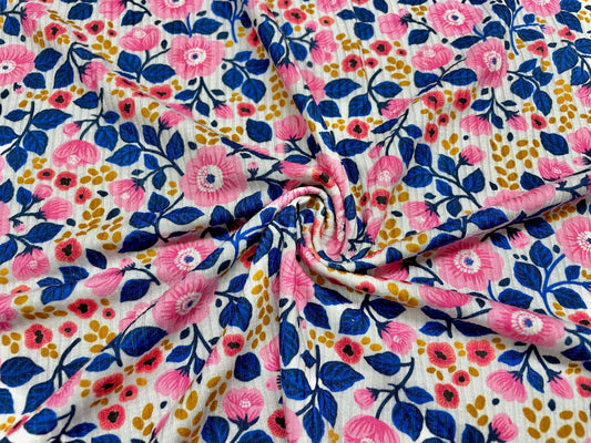 Floral DBP 4x2 Rib Knit Print #85 Double Brushed Polyester Spandex Stretch 190GSM Apparel Fabric 58"-60" Wide By The Yard