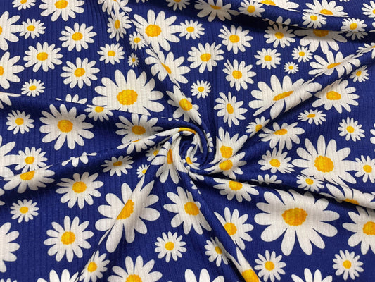Daisy Floral DBP 4x2 Rib Knit Print #89 Double Brushed Polyester Spandex Stretch 190GSM Apparel Fabric 58"-60" Wide By The Yard