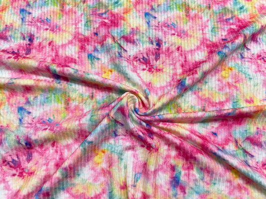 Tie-Dye DBP 4x2 Rib Knit Print #100 Double Brushed Polyester Spandex Stretch 190GSM Apparel Fabric 58"-60" Wide By The Yard