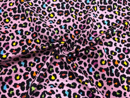 Leopard Pink Rainbow Bullet Print #514 Ribbed Scuba Techno Double Knit 2-Way Stretch Poly Spandex Apparel Craft Fabric 58"-60" Wide BTY