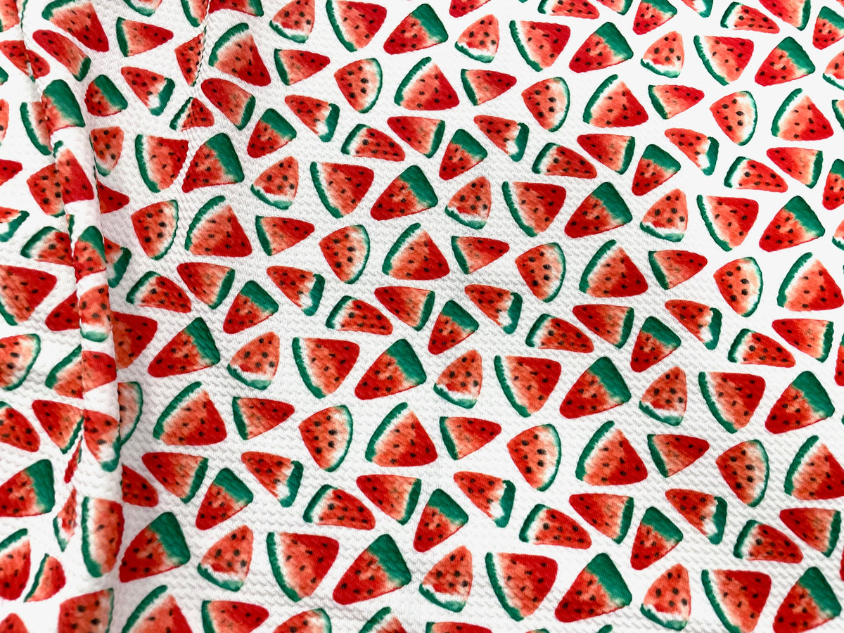 Watermelon Bullet Print #525 Ribbed Scuba Techno Double Knit 2-Way Stretch Poly Spandex Apparel Craft Fabric 58"-60" Wide BTY