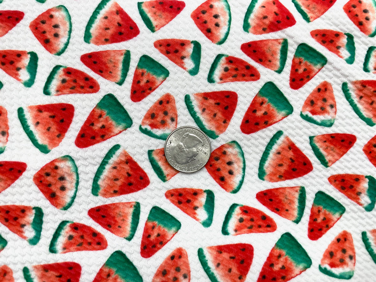Watermelon Bullet Print #525 Ribbed Scuba Techno Double Knit 2-Way Stretch Poly Spandex Apparel Craft Fabric 58"-60" Wide BTY