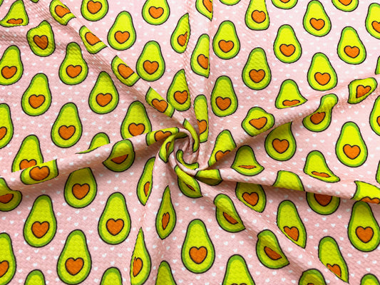 Avocado Heart Bullet Print #534 Ribbed Scuba Techno Double Knit 2-Way Stretch Poly Spandex Apparel Craft Fabric 58"-60" Wide BTY
