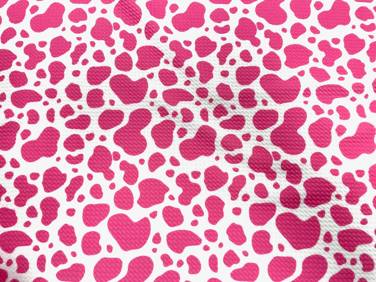 Cow Spot Pink White Bullet Print #535 Ribbed Scuba Techno Double Knit 2-Way Stretch Poly Spandex Apparel Craft Fabric 58"-60" Wide BTY