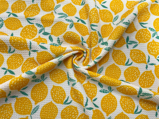 Lemons Bullet Print #542 Ribbed Scuba Techno Double Knit 2-Way Stretch Poly Spandex Apparel Craft Fabric 58"-60" Wide BTY