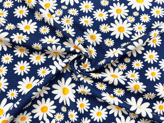 Daisy Navy Bullet Print #547 Ribbed Scuba Techno Double Knit 2-Way Stretch Poly Spandex Apparel Craft Fabric 58"-60" Wide BTY