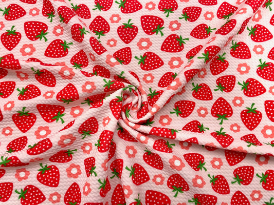 Strawberry Floral Bullet Print #558 Ribbed Scuba Techno Double Knit 2-Way Stretch Poly Spandex Apparel Craft Fabric 58"-60" Wide BTY