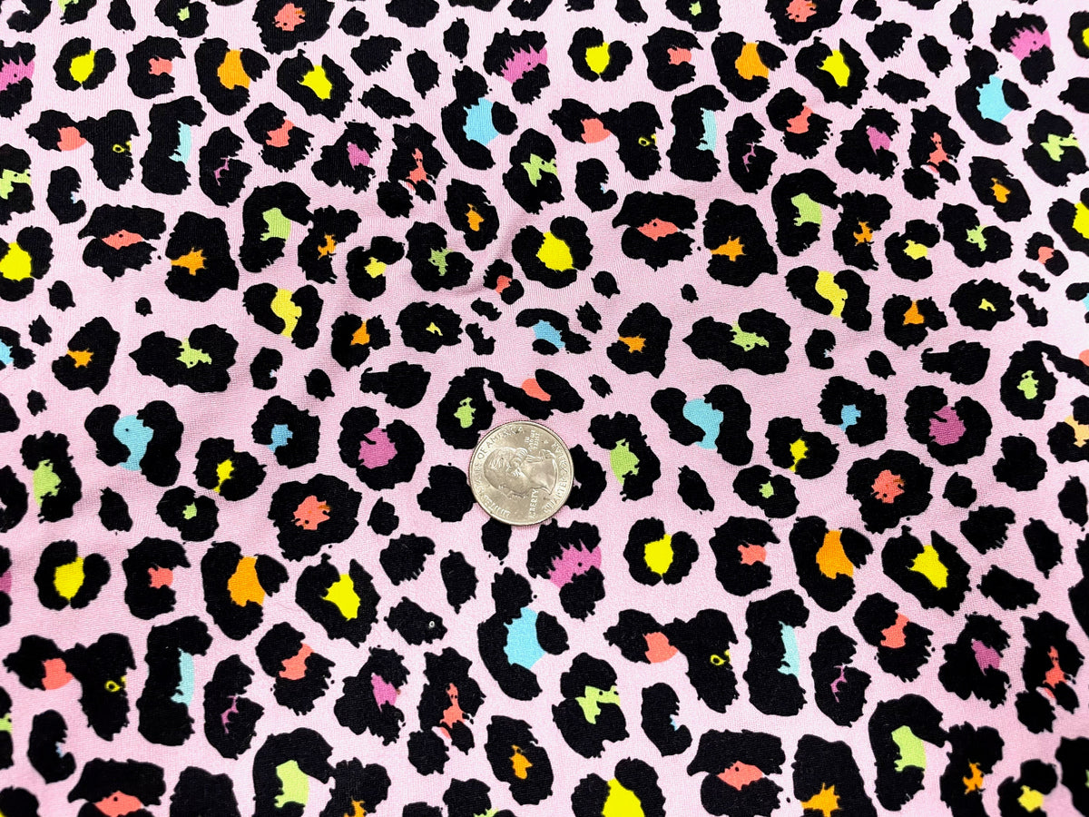 Pink Leopard DBP Print #477 Double Brushed Polyester Spandex Apparel Stretch Fabric 190 GSM 58"-60" Wide By The Yard