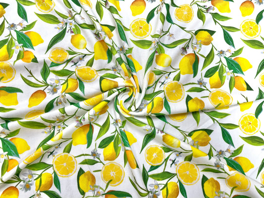 250 GSM DBP Lemons Print #480 Double Brushed Polyester Spandex Apparel Stretch Fabric 58"-60" Wide By The Yard