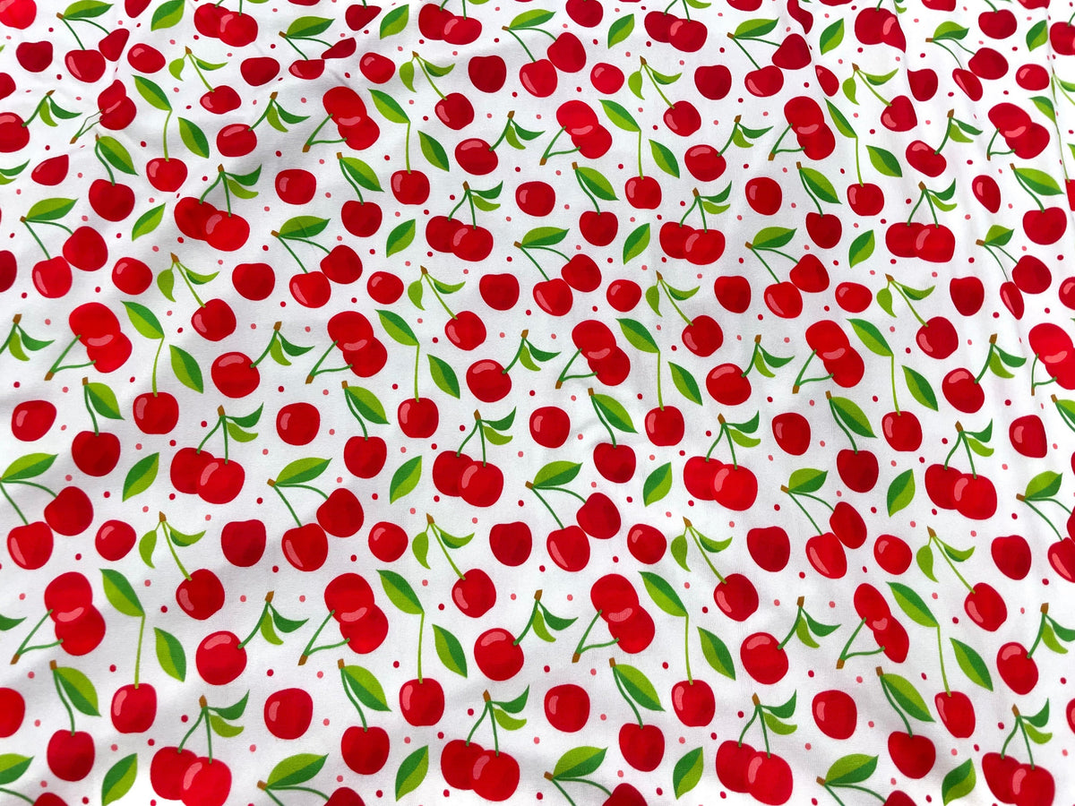 Cherries DBP Print #481 Double Brushed Polyester Spandex Apparel Stretch Fabric 190 GSM 58"-60" Wide By The Yard