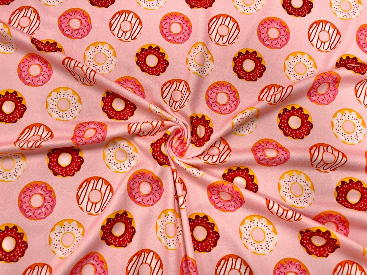 250 GSM DBP Donuts Sprinkles Print #485 Double Brushed Polyester Spandex Apparel Stretch Fabric  58"-60" Wide By The Yard