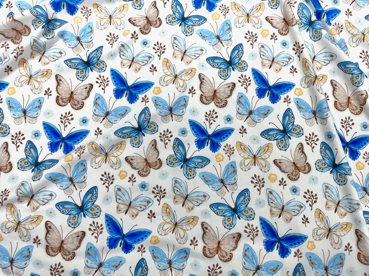 Butterflies DBP Print #489 Double Brushed Polyester Spandex Apparel Stretch Fabric 190 GSM 58"-60" Wide By The Yard