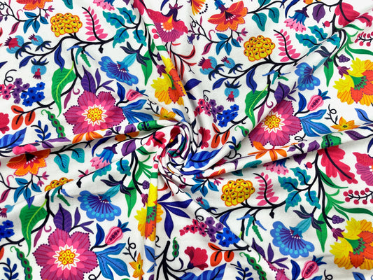 Floral Wildflower Multi-Color DBP Print #500 Double Brushed Polyester Spandex Apparel Stretch Fabric 190 GSM 58"-60" Wide By The Yard