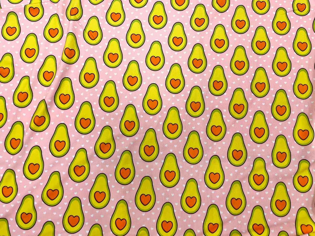 Avocado Hearts DBP Print #502 Double Brushed Polyester Spandex Apparel Stretch Fabric 190 GSM 58"-60" Wide By The Yard
