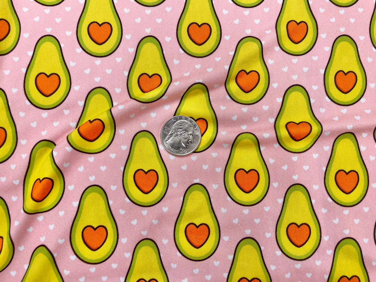 Avocado Hearts DBP Print #502 Double Brushed Polyester Spandex Apparel Stretch Fabric 190 GSM 58"-60" Wide By The Yard