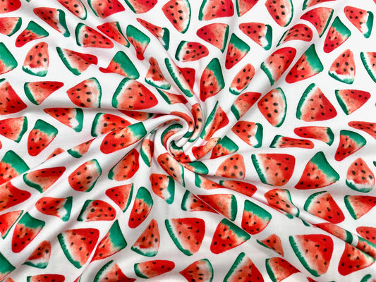 Watermelon Fruit DBP Print #503 Double Brushed Polyester Spandex Apparel Stretch Fabric 190 GSM 58"-60" Wide By The Yard