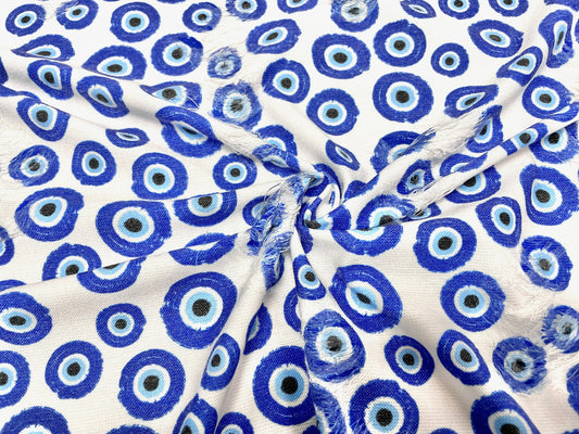 Evil Eye Distressed Denim Print #3 Polyester Rayon Spandex Stretch Apparel Fabric 58"-60" Wide By The Yard