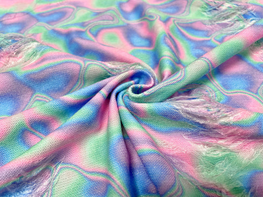 Neon Marble Distressed Denim Print #4 Polyester Rayon Spandex Stretch Apparel Fabric 58"-60" Wide By The Yard