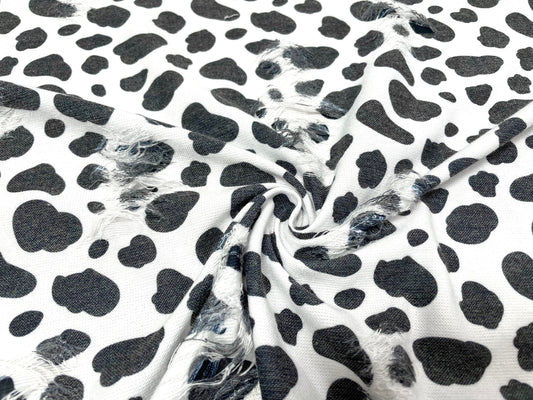 Cow Spot Distressed Denim Print #5 Polyester Rayon Spandex Stretch Apparel Fabric 58"-60" Wide By The Yard