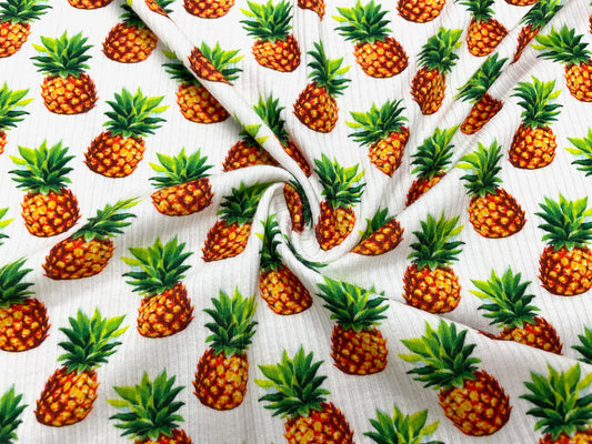 Pineapple DBP 4x2 Rib Knit Print #65 Double Brushed Polyester Spandex Stretch 190GSM Apparel Fabric 58"-60" Wide By The Yard