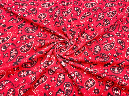 Bandana Paisley Western DBP 4x2 Rib Knit Print #67 Double Brushed Polyester Spandex Stretch 190GSM Apparel Fabric 58"-60" Wide By The Yard