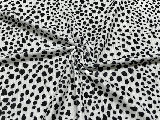 Dalmatian Spot DBP 4x2 Rib Knit Print #70 Double Brushed Polyester Spandex Stretch 190GSM Apparel Fabric 58"-60" Wide By The Yard