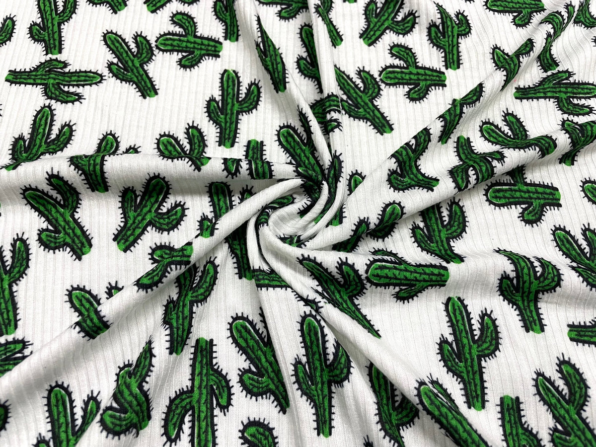 Cactus DBP 4x2 Rib Knit Print #72 Double Brushed Polyester Spandex Stretch 190GSM Apparel Fabric 58"-60" Wide By The Yard