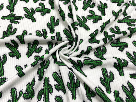 Cactus DBP 4x2 Rib Knit Print #72 Double Brushed Polyester Spandex Stretch 190GSM Apparel Fabric 58"-60" Wide By The Yard
