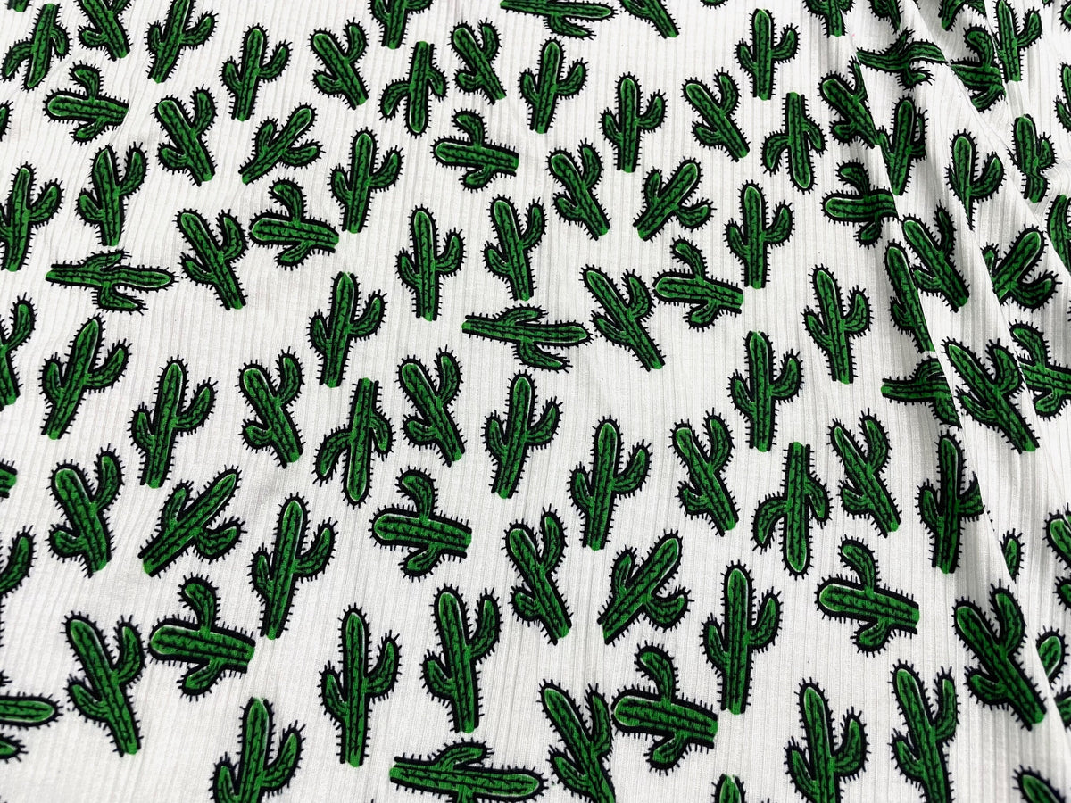 Cactus DBP 4x2 Rib Knit Print #72 Double Brushed Polyester Spandex Stretch 190GSM Apparel Fabric 58"-60" Wide By The Yard