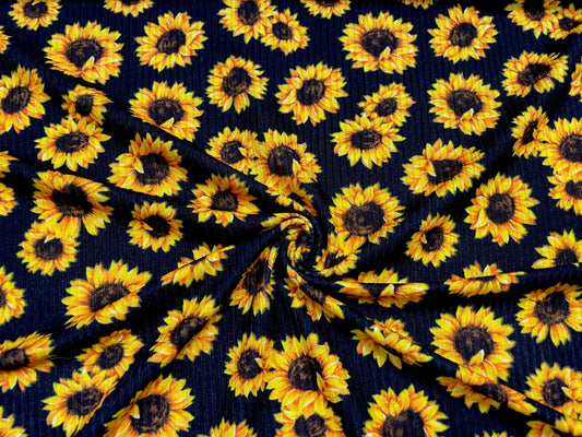 Sunflower DBP 4x2 Rib Knit Print #75 Double Brushed Polyester Spandex Stretch 190GSM Apparel Fabric 58"-60" Wide By The Yard