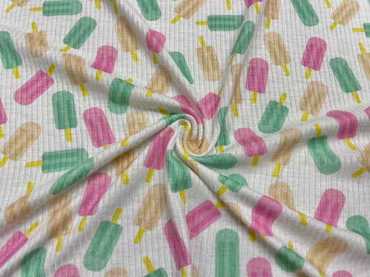 Popsicles DBP 4x2 Rib Knit Print #86 Double Brushed Polyester Spandex Stretch 190GSM Apparel Fabric 58"-60" Wide By The Yard