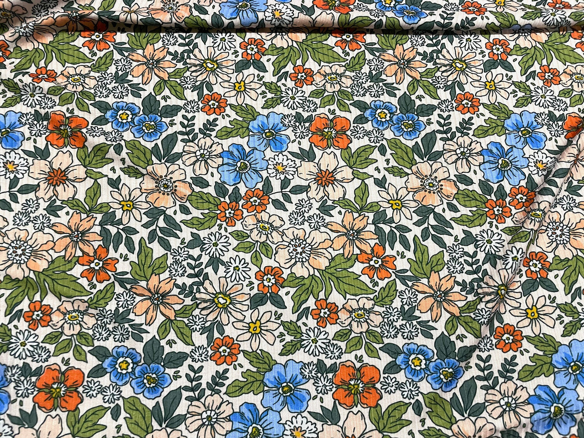 Retro Floral DBP 4x2 Rib Knit Print #87 Double Brushed Polyester Spandex Stretch 190GSM Apparel Fabric 58"-60" Wide By The Yard