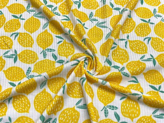 Lemons DBP 4x2 Rib Knit Print #94 Double Brushed Polyester Spandex Stretch 190GSM Apparel Fabric 58"-60" Wide By The Yard
