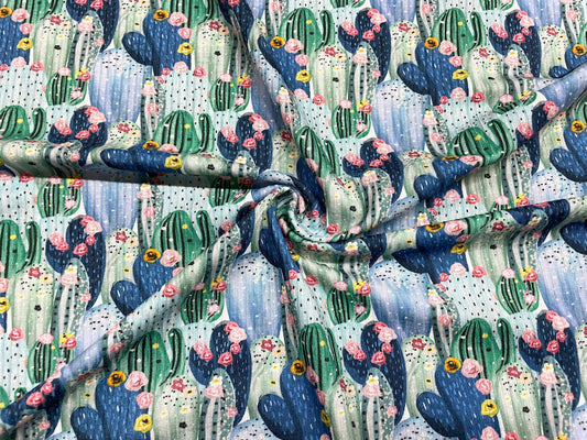 Succulent Cacti DBP 4x2 Rib Knit Print #102 Double Brushed Polyester Spandex Stretch 190GSM Apparel Fabric 58"-60" Wide By The Yard