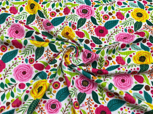 Retro Floral DBP 4x2 Rib Knit Print #108 Double Brushed Polyester Spandex Stretch 190GSM Apparel Fabric 58"-60" Wide By The Yard