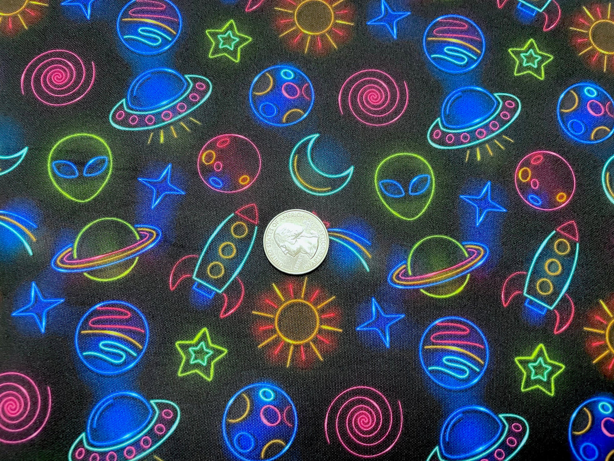 Space Alien Super Scuba Techno Print #28 Techno Double Knit 2-Way Stretch Fabric Poly Spandex Apparel Craft Fabric 58"-60" Wide By The Yard