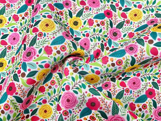 Retro Floral Super Scuba Techno Print #31 Techno Double Knit 2-Way Stretch Fabric Poly Spandex Apparel Craft Fabric 58"-60" Wide By The Yard