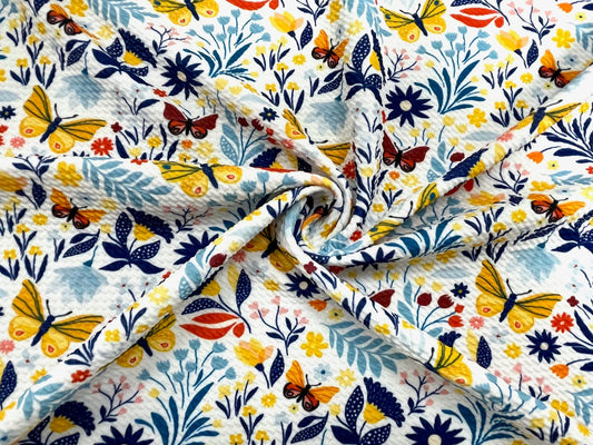 Butterfly Floral Bullet Print #519 Ribbed Scuba Techno Double Knit 2-Way Stretch Poly Spandex Apparel Craft Fabric 58"-60" Wide BTY