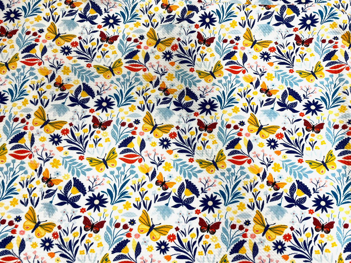 Butterfly Floral Bullet Print #519 Ribbed Scuba Techno Double Knit 2-Way Stretch Poly Spandex Apparel Craft Fabric 58"-60" Wide BTY