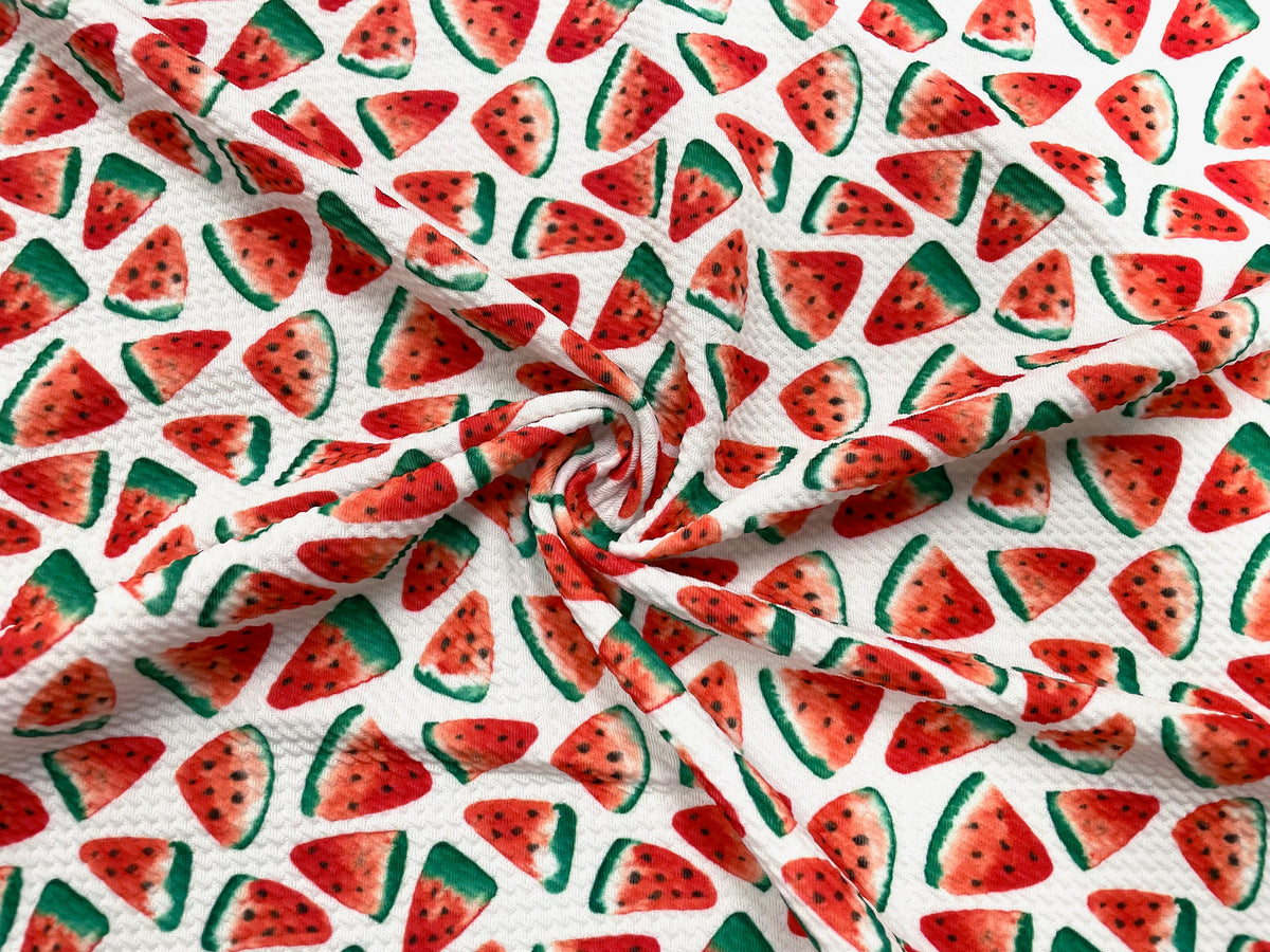 Watermelon Bullet Print #525 Ribbed Scuba Techno Double Knit 2-Way Stretch Poly Spandex Apparel Craft Fabric 58"-60" Wide BTY