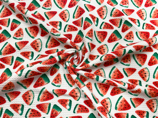 Watermelon Bullet Print #525 Ribbed Scuba Techno Double Knit 2-Way Stretch Poly Spandex Apparel Craft Fabric 58"-60" Wide BTY