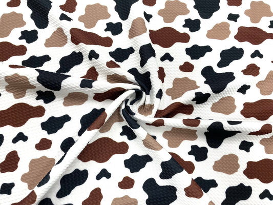 Cow Spot Brown Black Bullet Print #530 Ribbed Scuba Techno Double Knit 2-Way Stretch Poly Spandex Apparel Craft Fabric 58"-60" Wide BTY