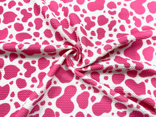 Cow Spot Pink White Bullet Print #535 Ribbed Scuba Techno Double Knit 2-Way Stretch Poly Spandex Apparel Craft Fabric 58"-60" Wide BTY