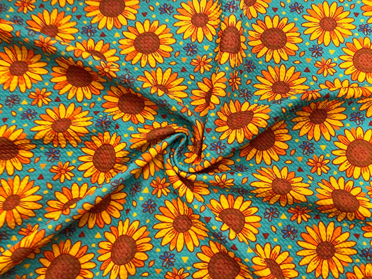 Hippie Sunflowers Bullet Print #541 Ribbed Scuba Techno Double Knit 2-Way Stretch Poly Spandex Apparel Craft Fabric 58"-60" Wide BTY